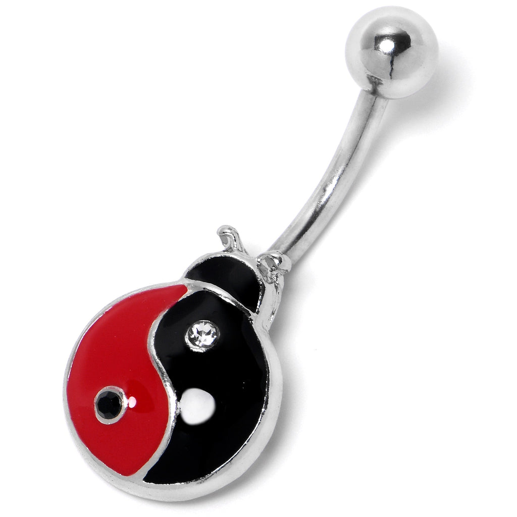 BodyCandy Clear Gem Ladybug Yin Yang Belly Ring — lifestyle context