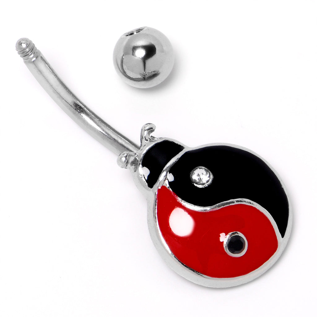 BodyCandy Clear Gem Ladybug Yin Yang Belly Ring — side view