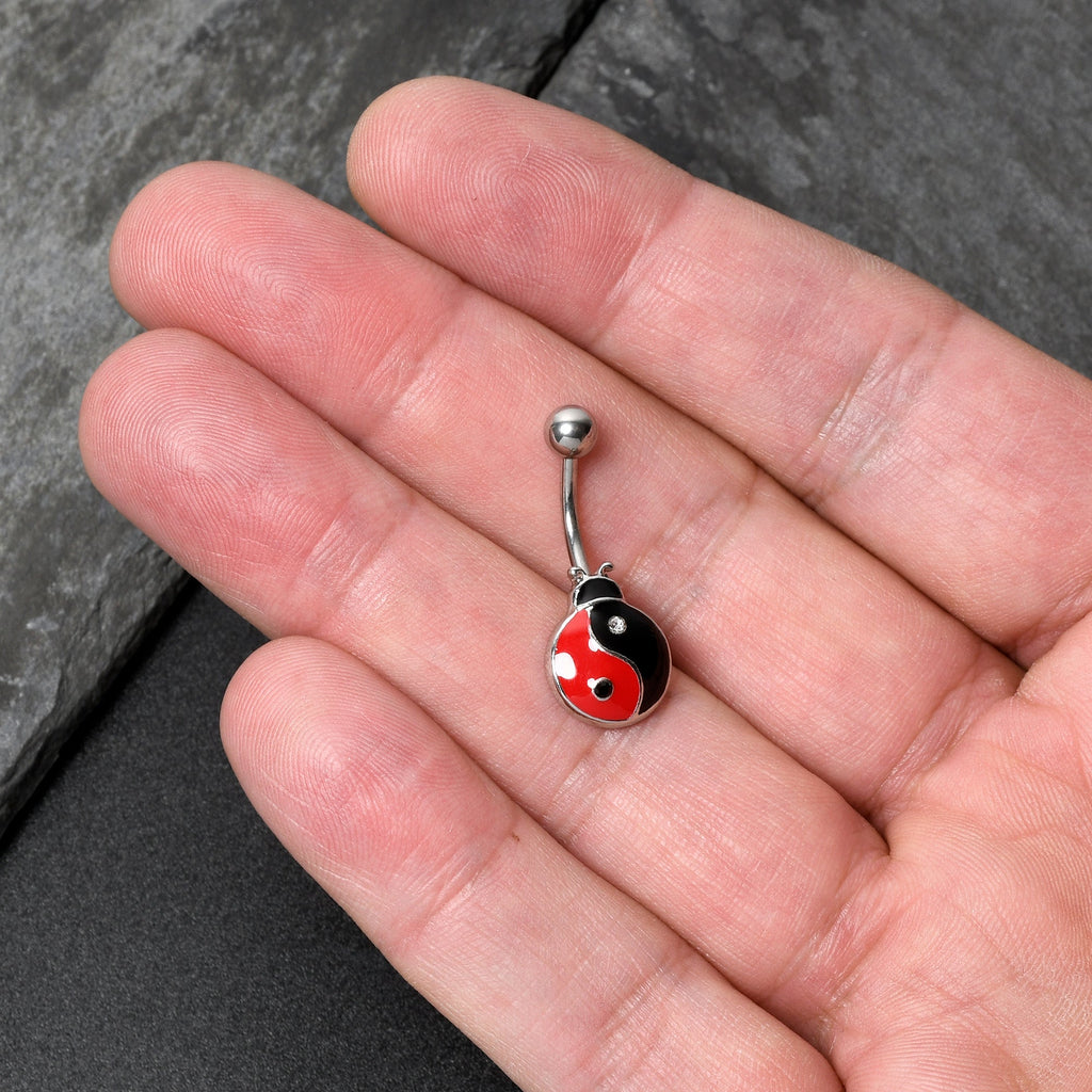BodyCandy Clear Gem Ladybug Yin Yang Belly Ring — in-use photo
