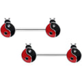 BodyCandy 14G 9/16 Clear Gem Ladybug Yin Yang Barbell Nipple Ring Set — main product shot