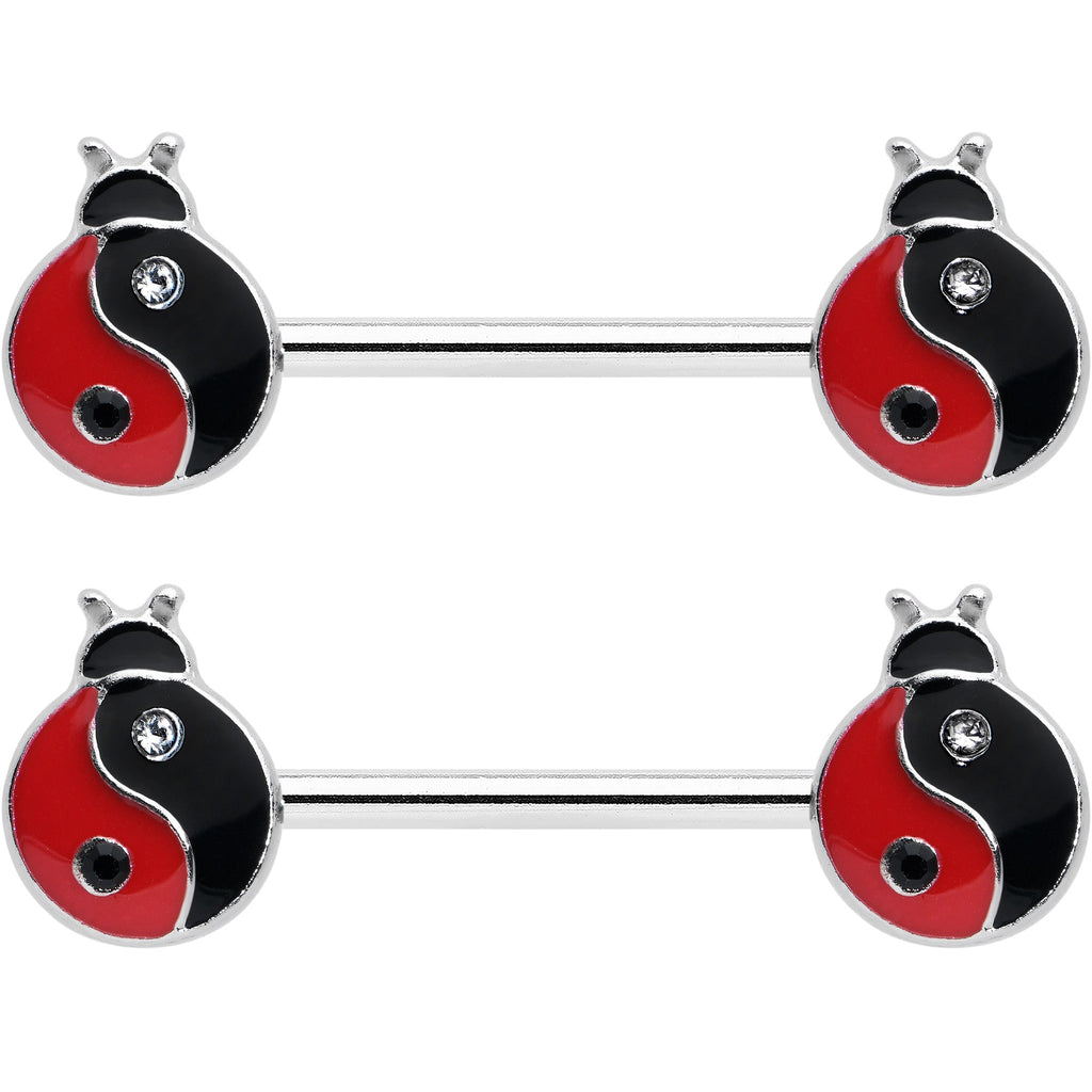 BodyCandy 14G 9/16 Clear Gem Ladybug Yin Yang Barbell Nipple Ring Set — size reference