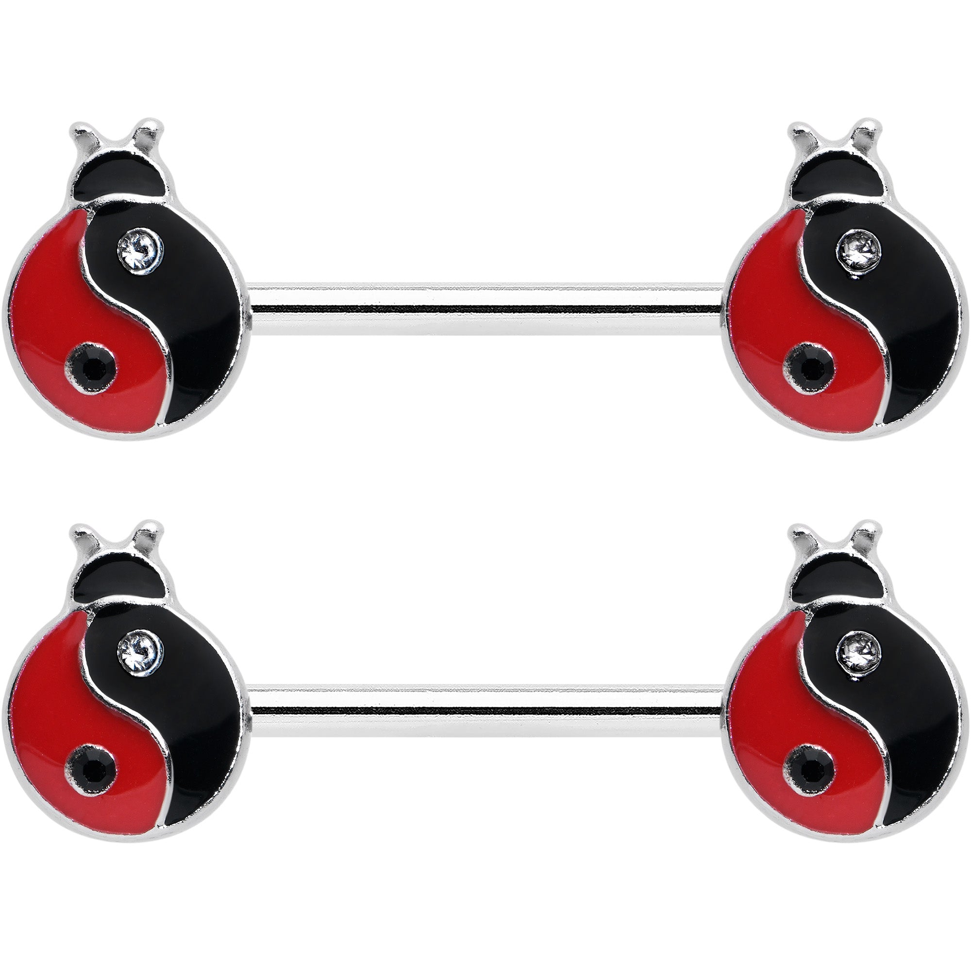 BodyCandy 14G 9/16 Clear Gem Ladybug Yin Yang Barbell Nipple Ring Set — size reference