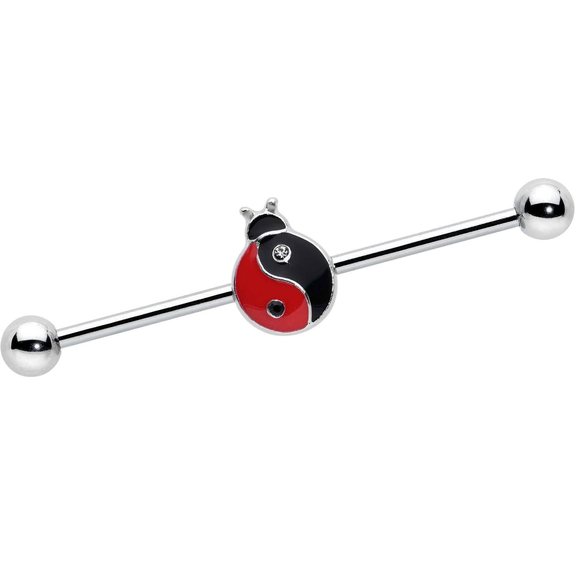 BodyCandy 14G Clear Gem Ladybug Yin Yang Industrial Barbell 38mm — main product shot