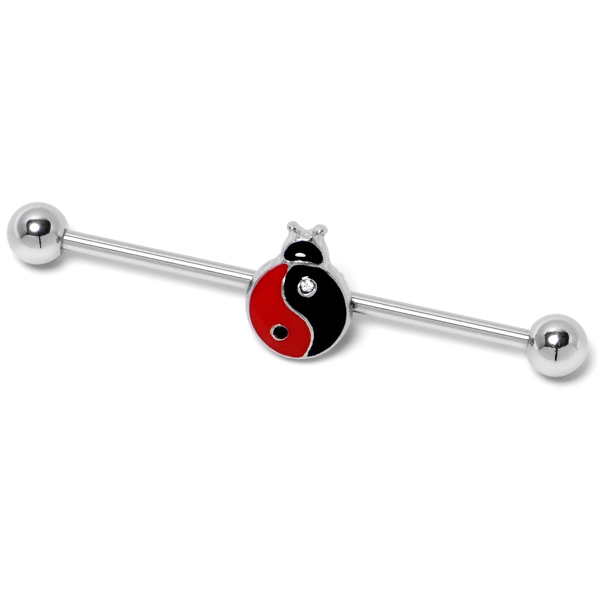 BodyCandy 14G Clear Gem Ladybug Yin Yang Industrial Barbell 38mm — lifestyle context