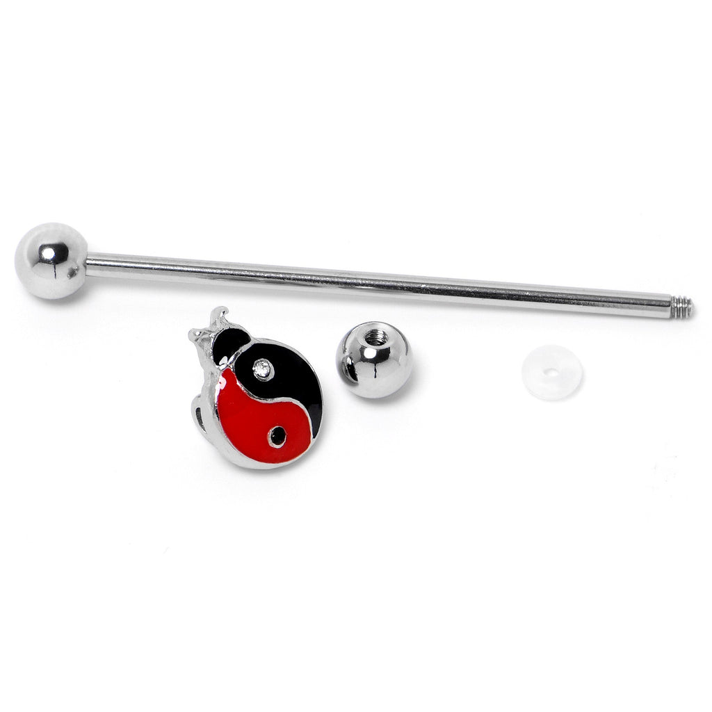 BodyCandy 14G Clear Gem Ladybug Yin Yang Industrial Barbell 38mm — side view