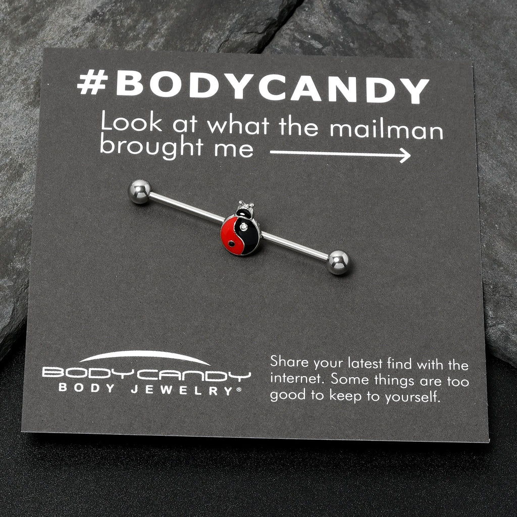 BodyCandy 14G Clear Gem Ladybug Yin Yang Industrial Barbell 38mm — alternative angle