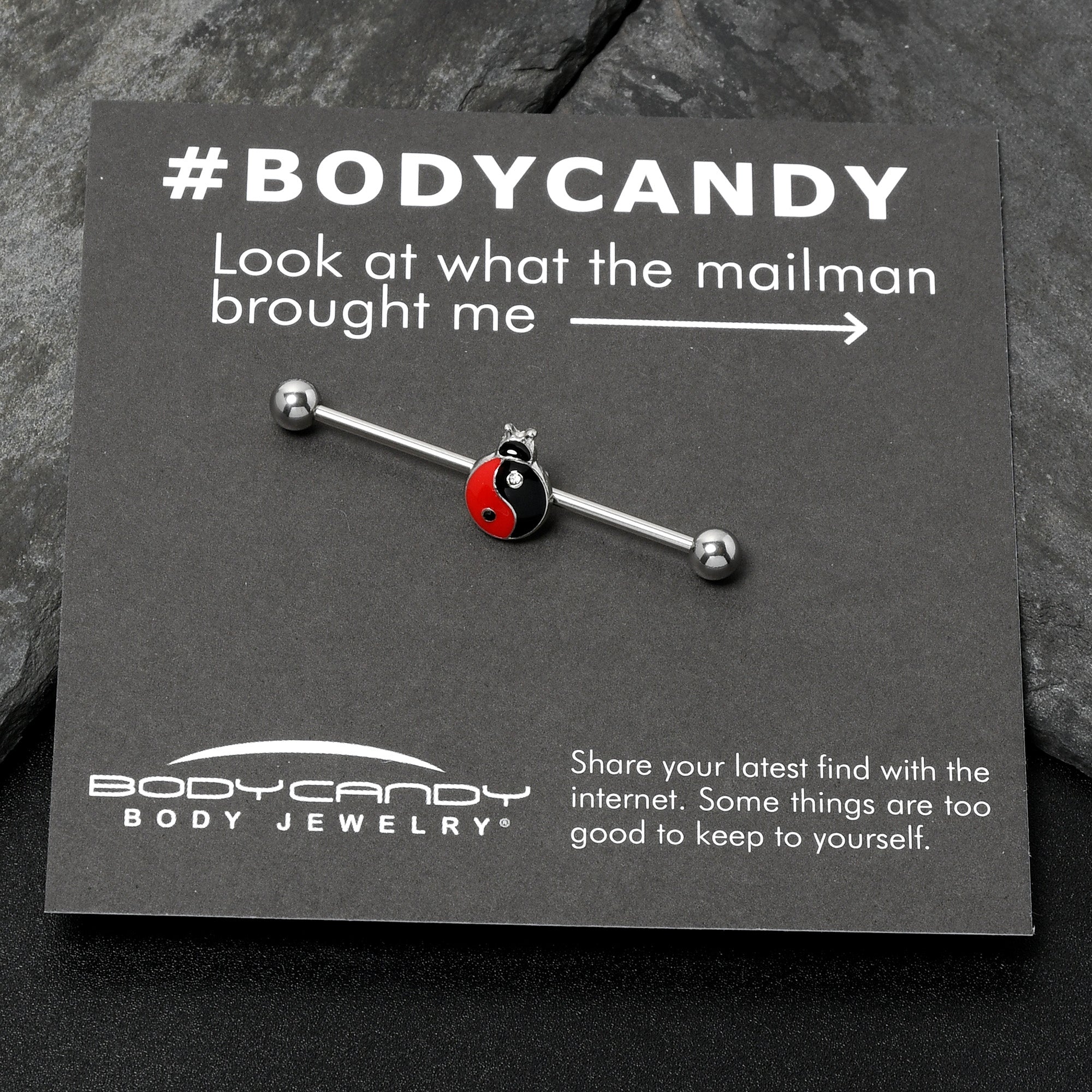 BodyCandy 14G Clear Gem Ladybug Yin Yang Industrial Barbell 38mm — alternative angle