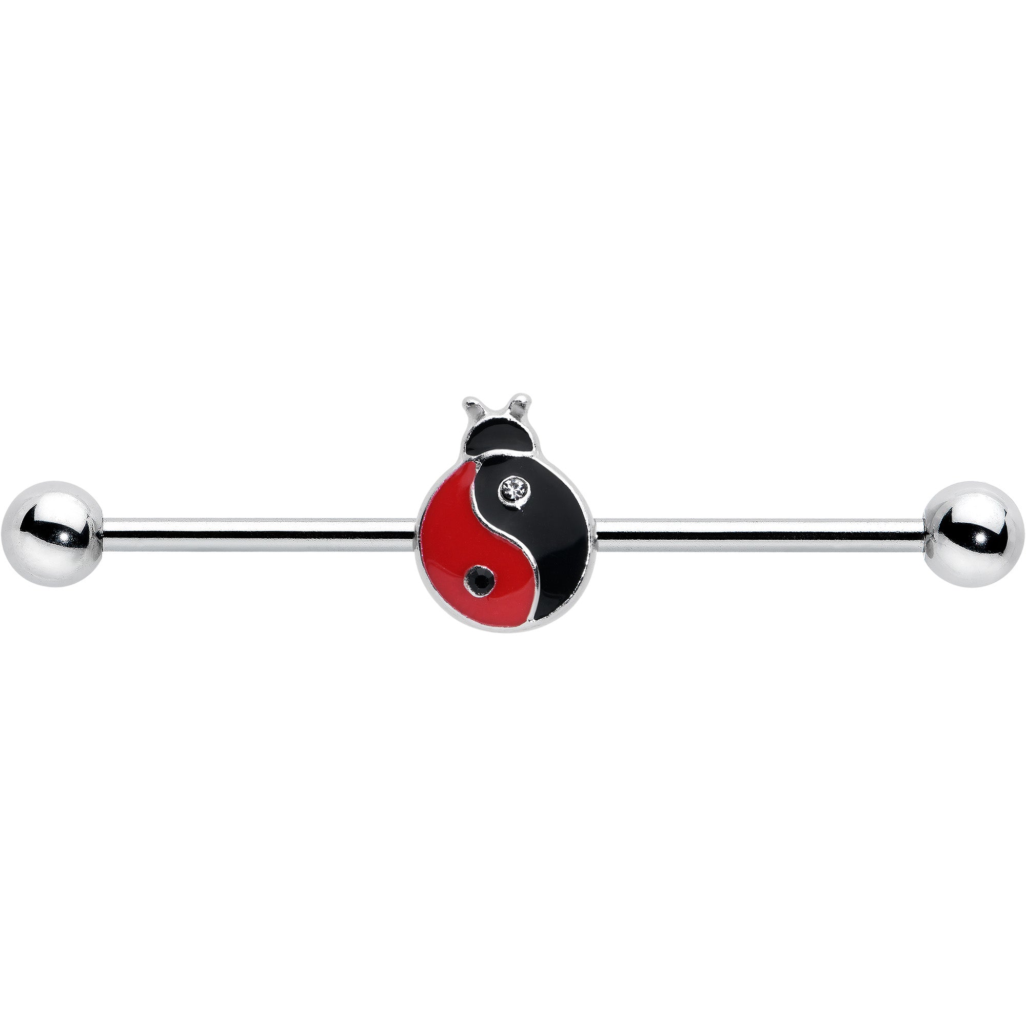 BodyCandy 14G Clear Gem Ladybug Yin Yang Industrial Barbell 38mm — size reference