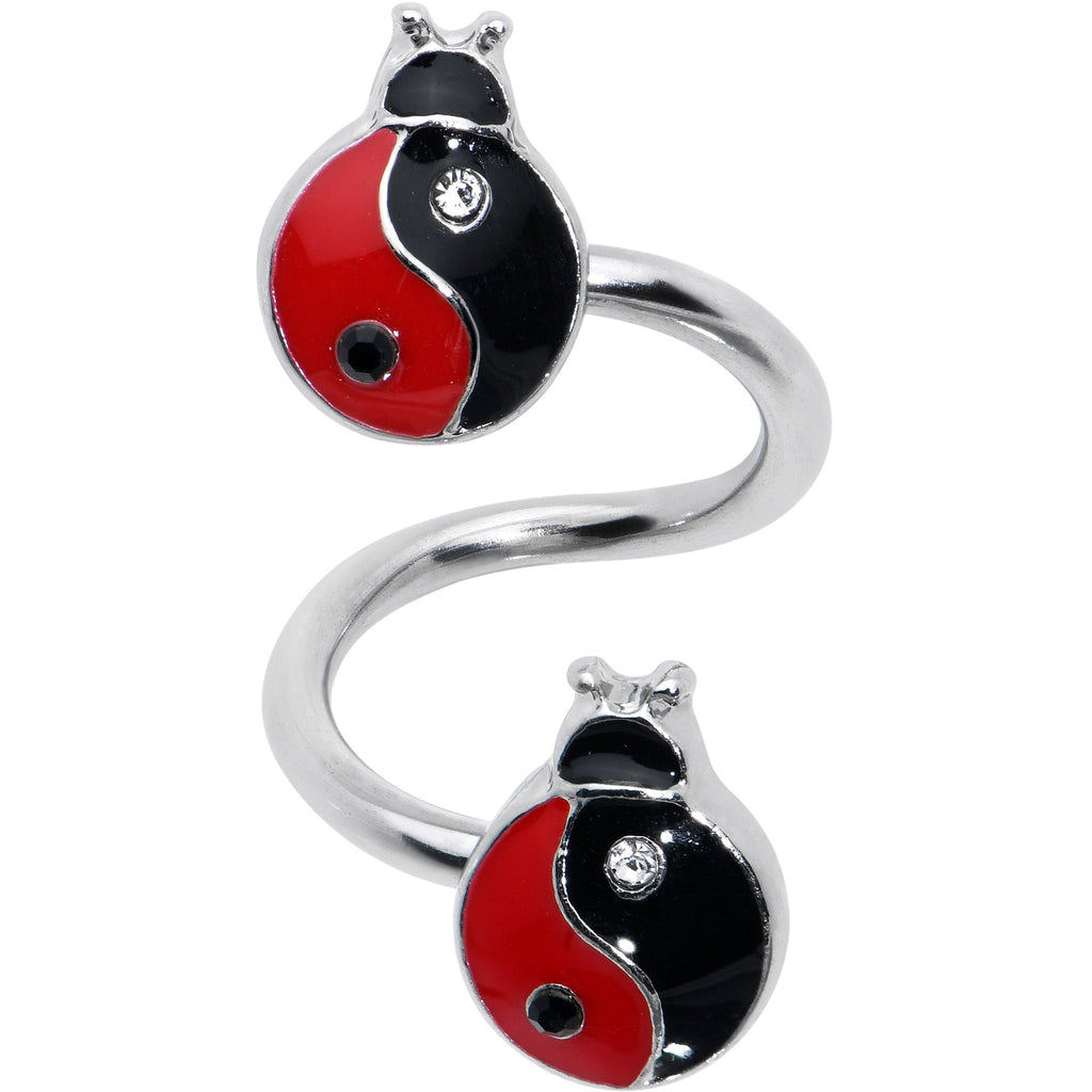 BodyCandy Clear Gem Ladybug Yin Yang Spiral Twister Belly Ring — detail close-up