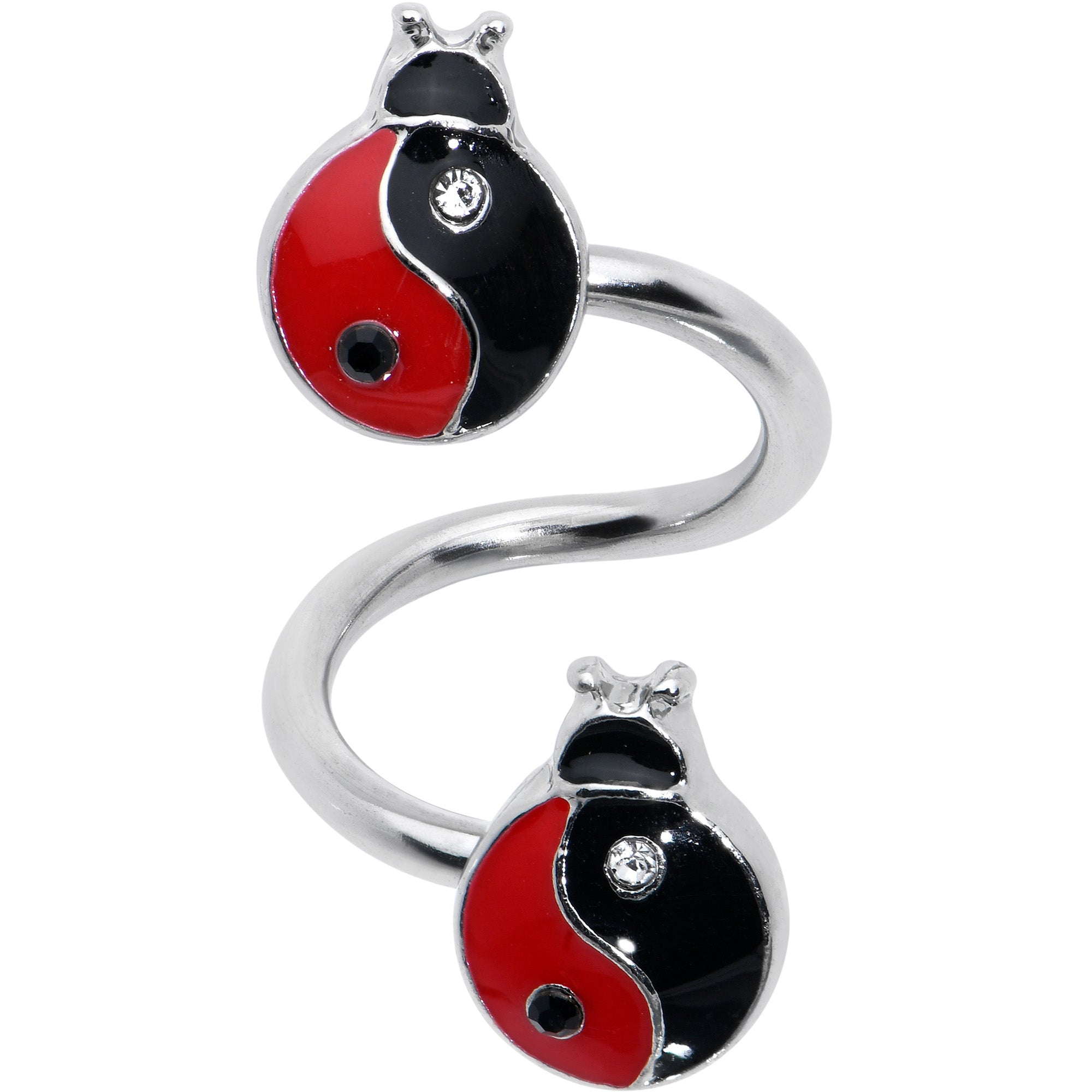 BodyCandy Clear Gem Ladybug Yin Yang Spiral Twister Belly Ring — detail close-up