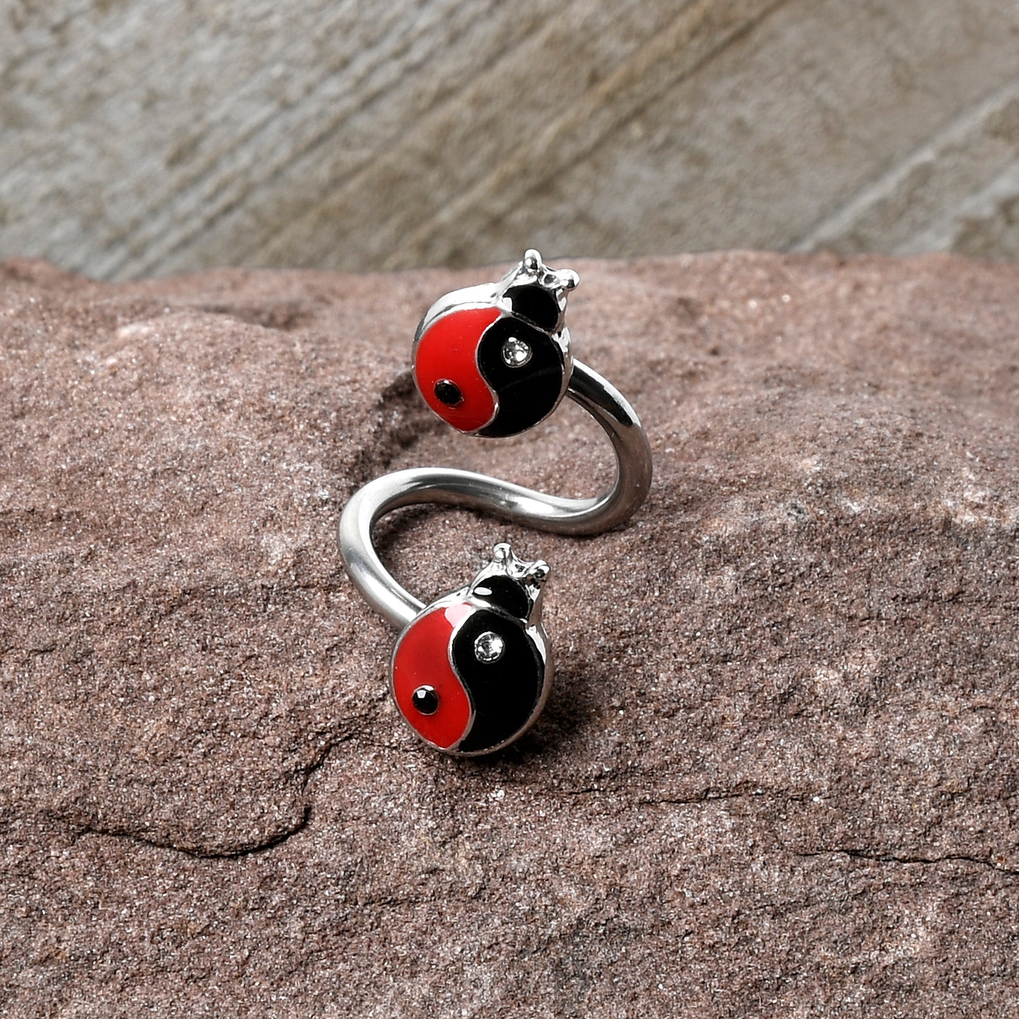 BodyCandy Clear Gem Ladybug Yin Yang Spiral Twister Belly Ring — lifestyle context