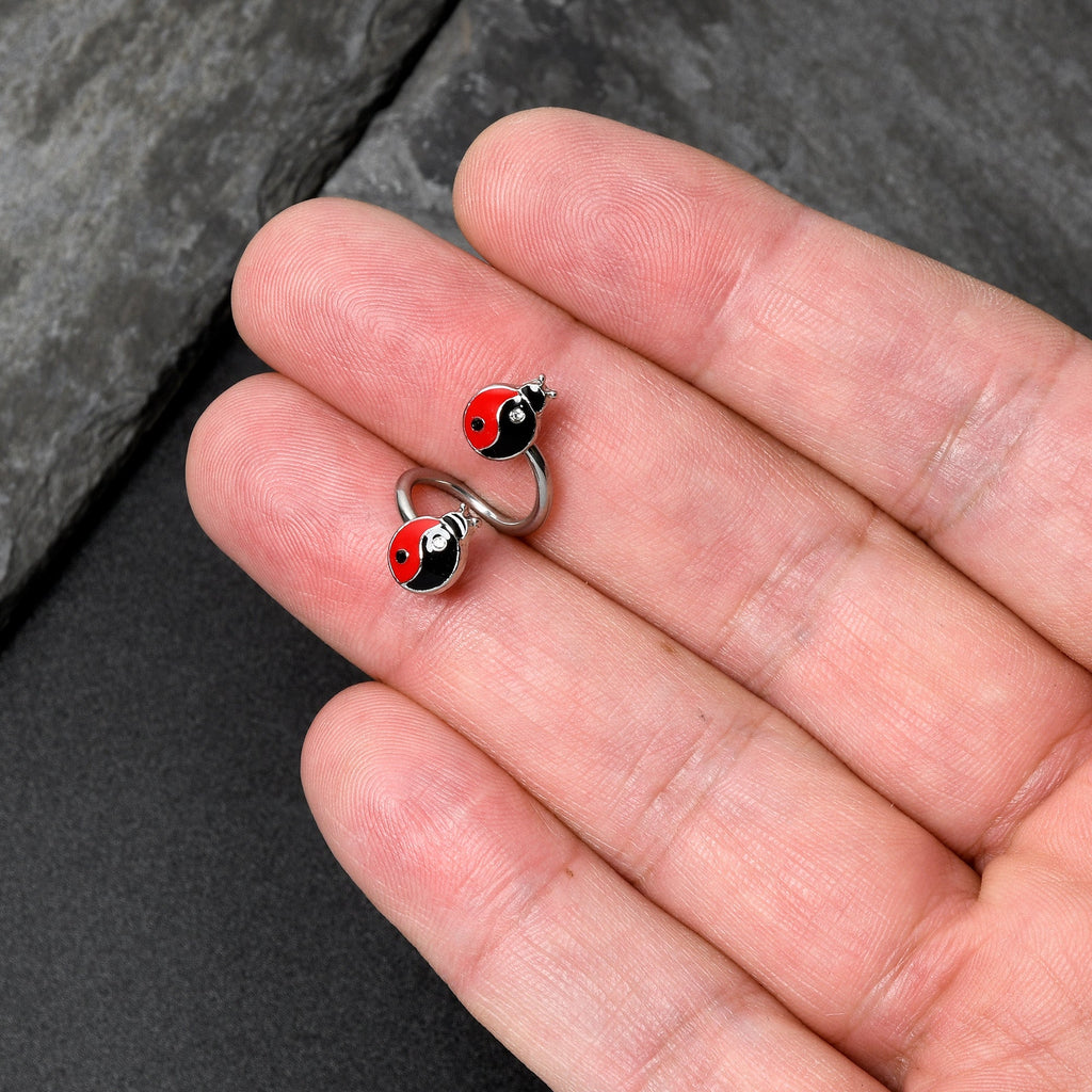BodyCandy Clear Gem Ladybug Yin Yang Spiral Twister Belly Ring — back view