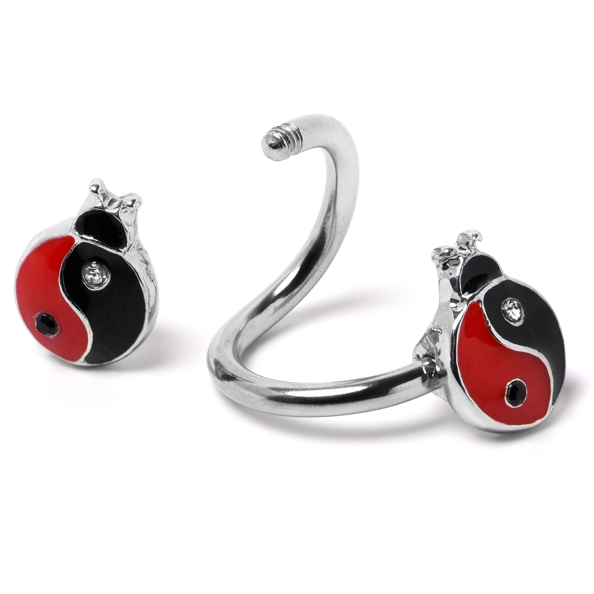 BodyCandy Clear Gem Ladybug Yin Yang Spiral Twister Belly Ring — alternative angle