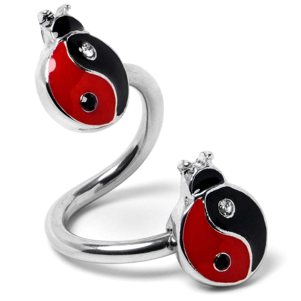 BodyCandy Clear Gem Ladybug Yin Yang Spiral Twister Belly Ring — in-use photo