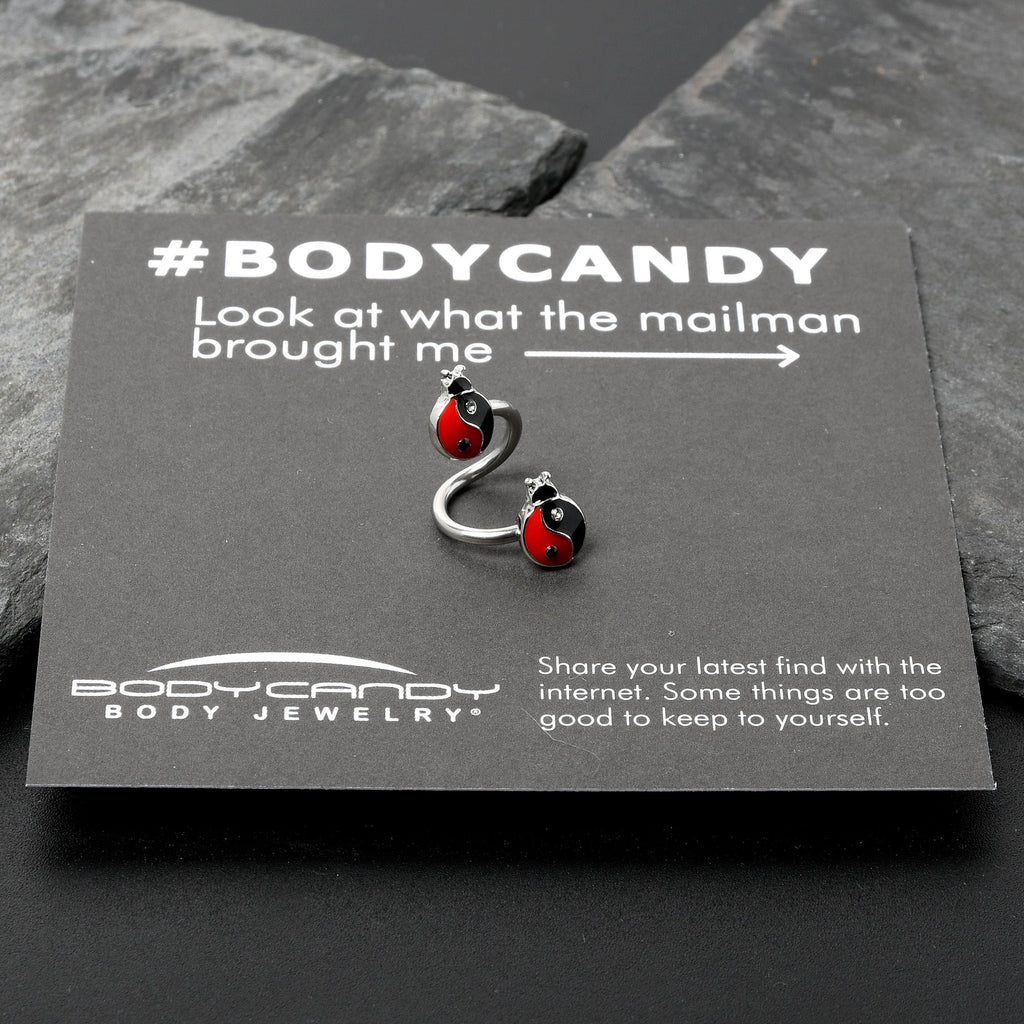 BodyCandy Clear Gem Ladybug Yin Yang Spiral Twister Belly Ring — size reference