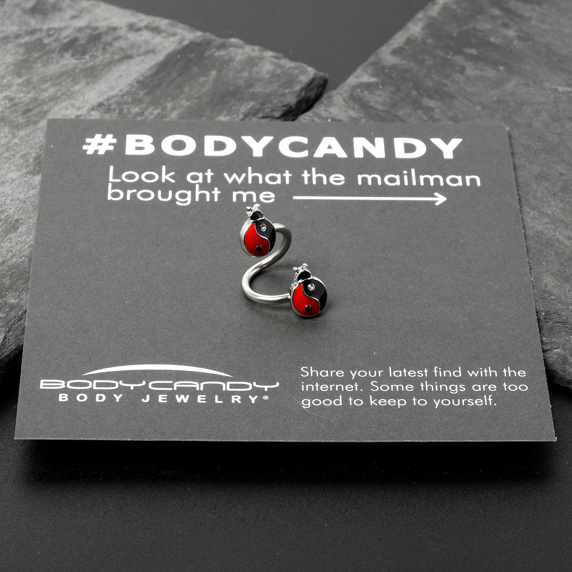 BodyCandy Clear Gem Ladybug Yin Yang Spiral Twister Belly Ring — size reference