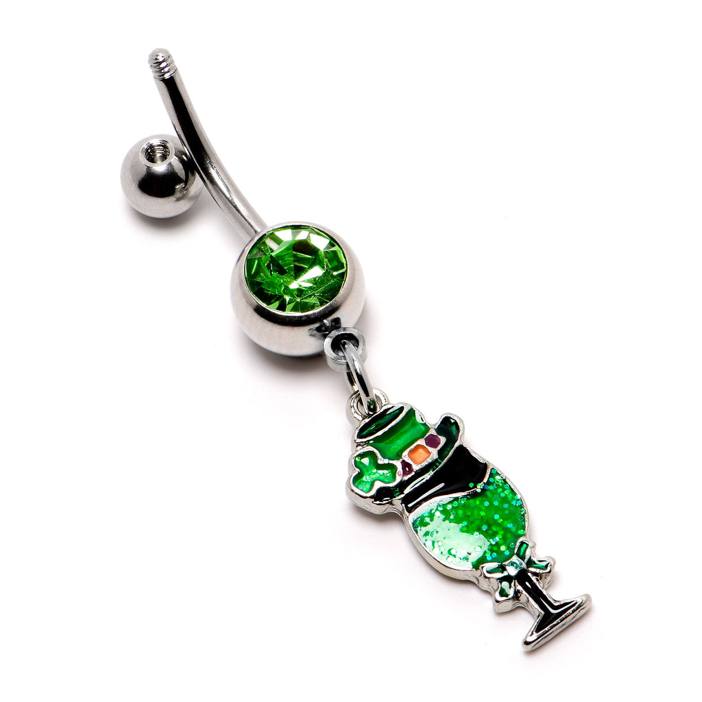 BodyCandy Green Gem Fancy Leprechaun St Patricks Dangle Belly Ring — alternative angle