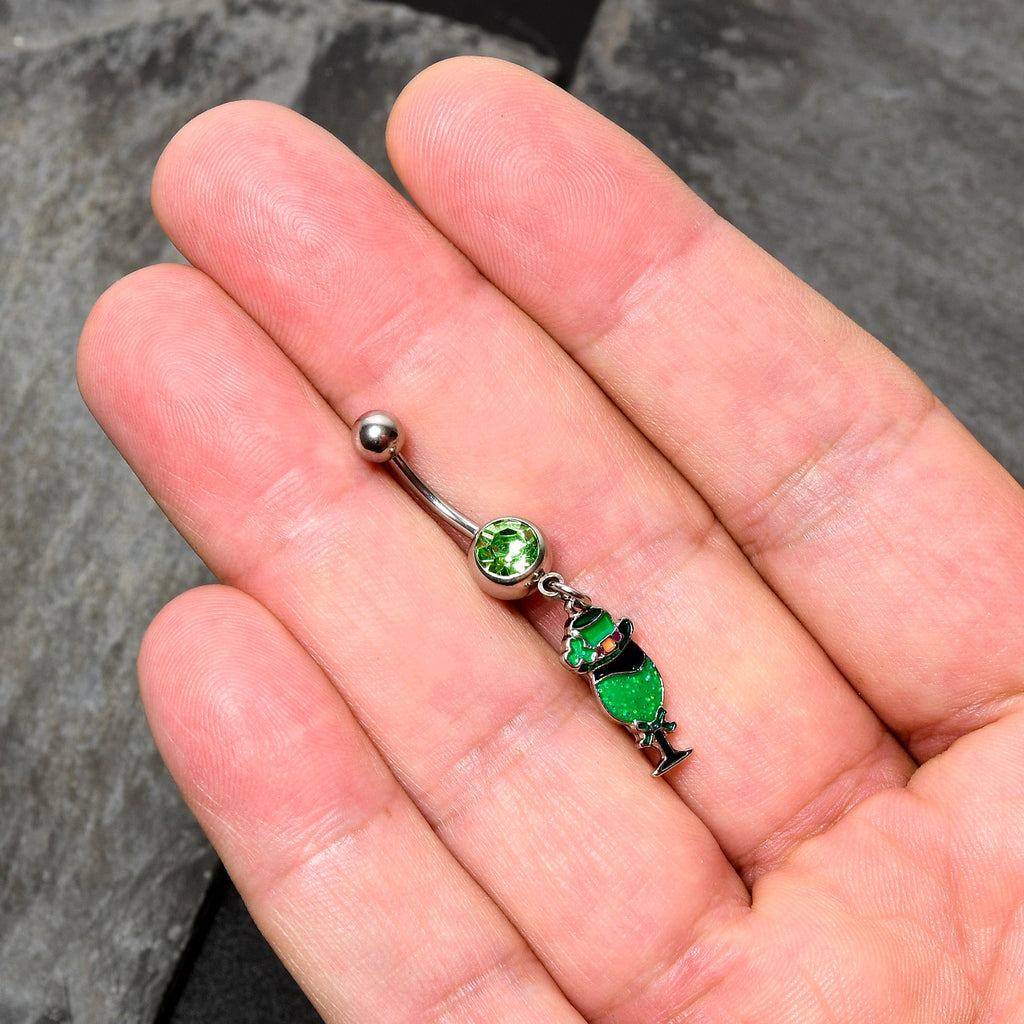 BodyCandy Green Gem Fancy Leprechaun St Patricks Dangle Belly Ring — in-use photo