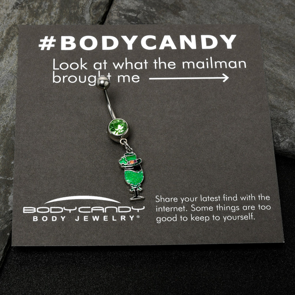 BodyCandy Green Gem Fancy Leprechaun St Patricks Dangle Belly Ring — size reference