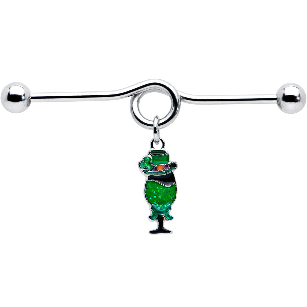 BodyCandy 14G Fancy Leprechaun St Patricks Dangle Project Bar 38mm — detail close-up