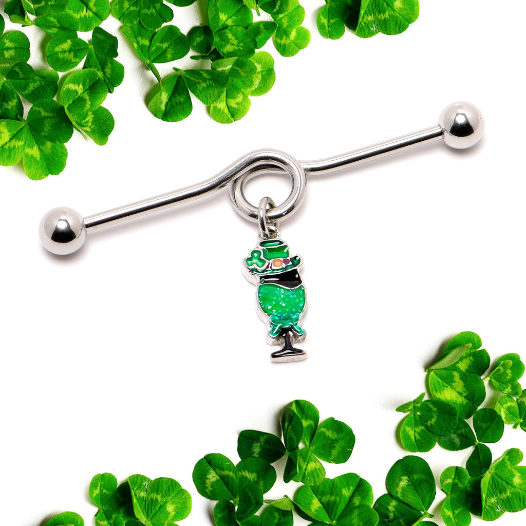 BodyCandy 14G Fancy Leprechaun St Patricks Dangle Project Bar 38mm — side view