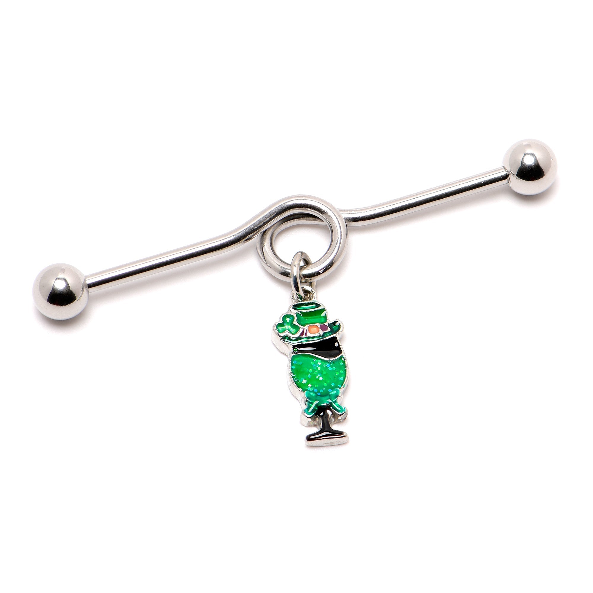 BodyCandy 14G Fancy Leprechaun St Patricks Dangle Project Bar 38mm — back view