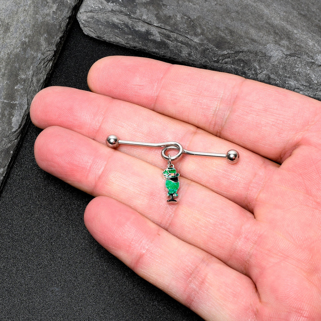BodyCandy 14G Fancy Leprechaun St Patricks Dangle Project Bar 38mm — in-use photo
