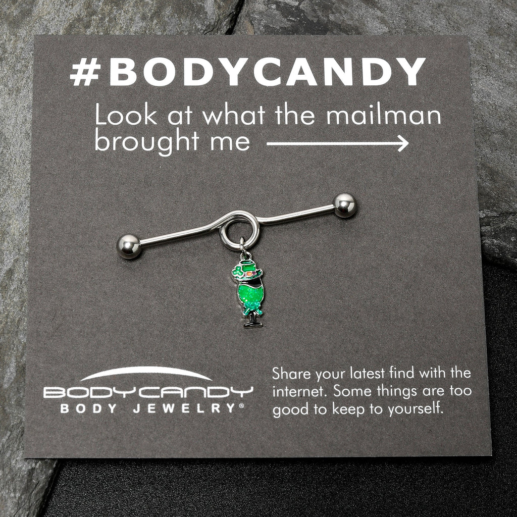 BodyCandy 14G Fancy Leprechaun St Patricks Dangle Project Bar 38mm — size reference