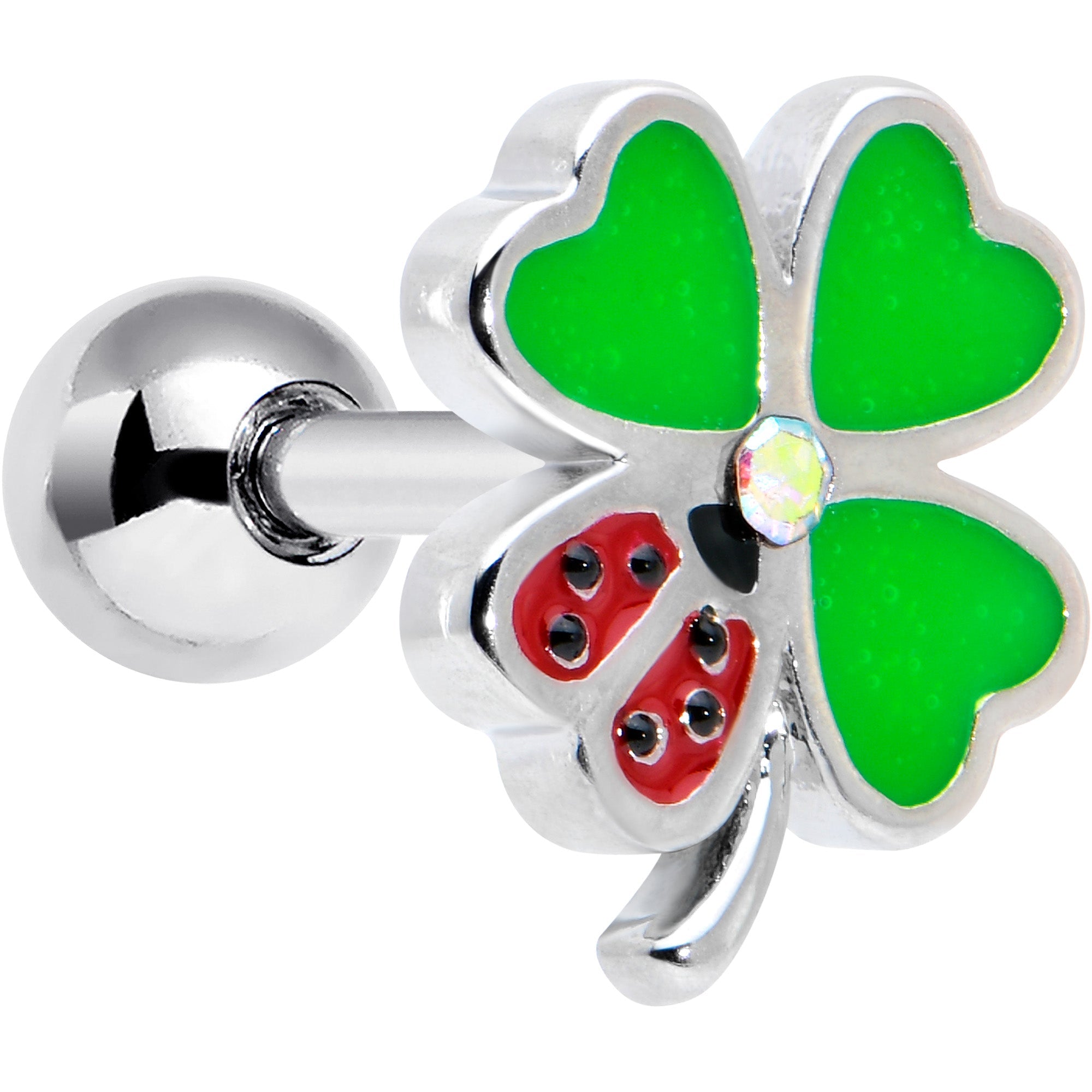 BodyCandy 16G 1/4 Ladybug Shamrock St Patricks Cartilage Tragus Earring — main product shot