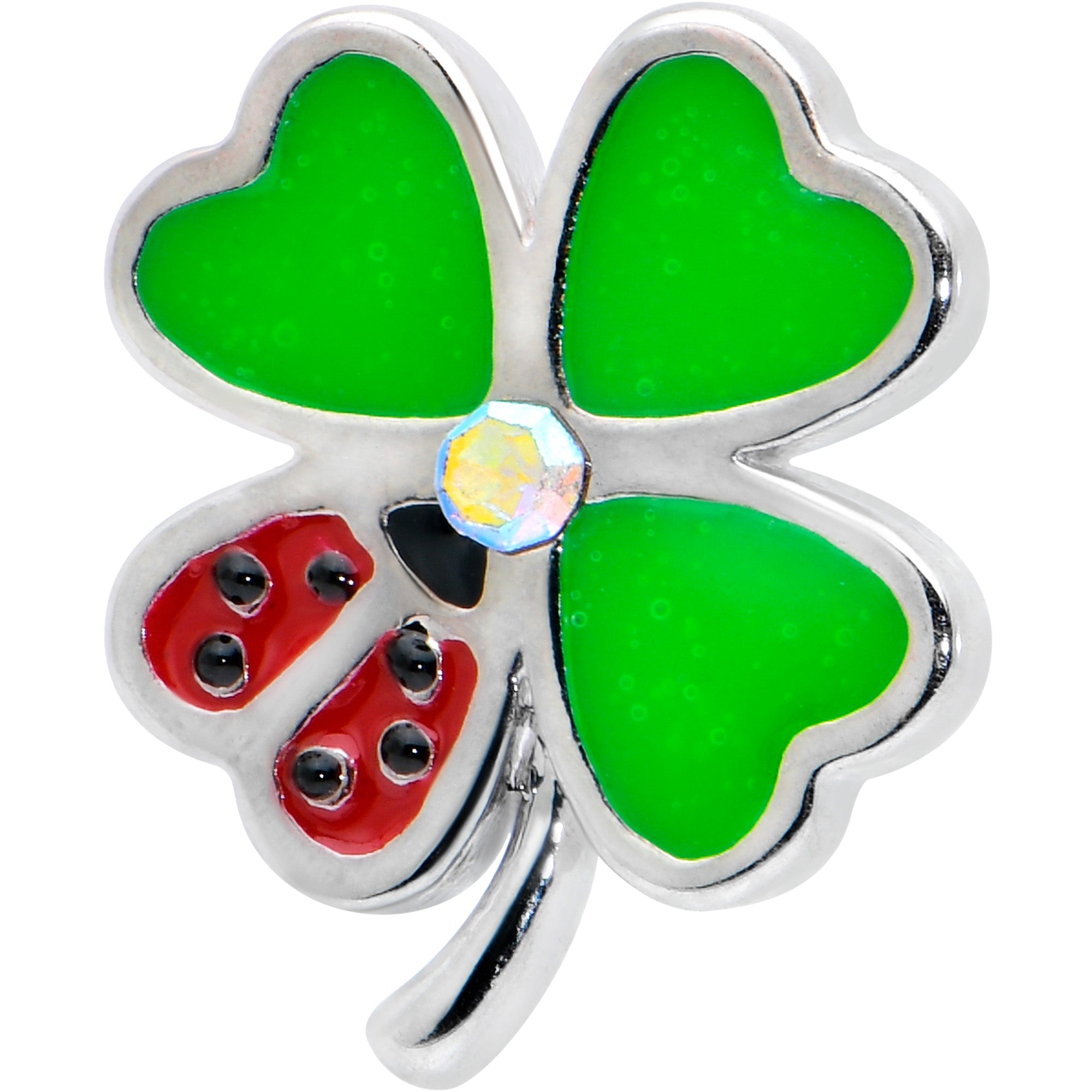 BodyCandy 16G 1/4 Ladybug Shamrock St Patricks Cartilage Tragus Earring — detail close-up