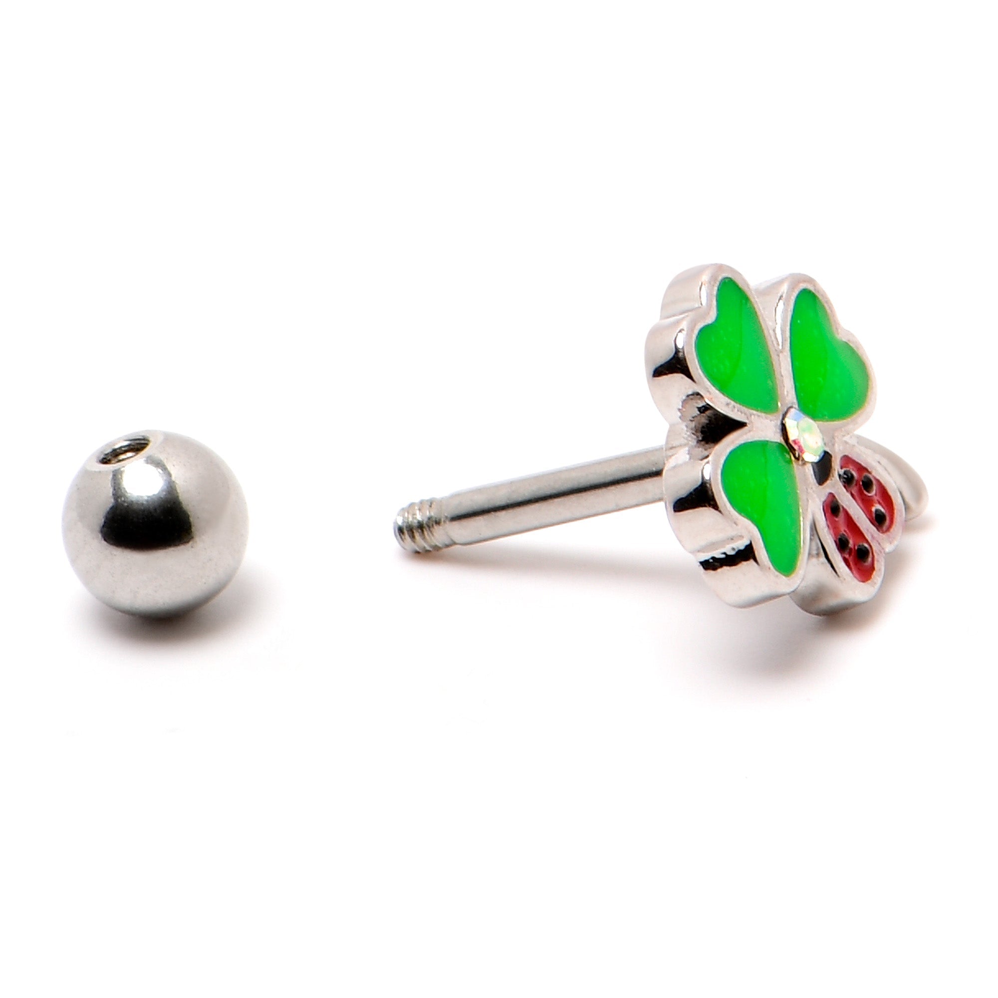 BodyCandy 16G 1/4 Ladybug Shamrock St Patricks Cartilage Tragus Earring — alternative angle