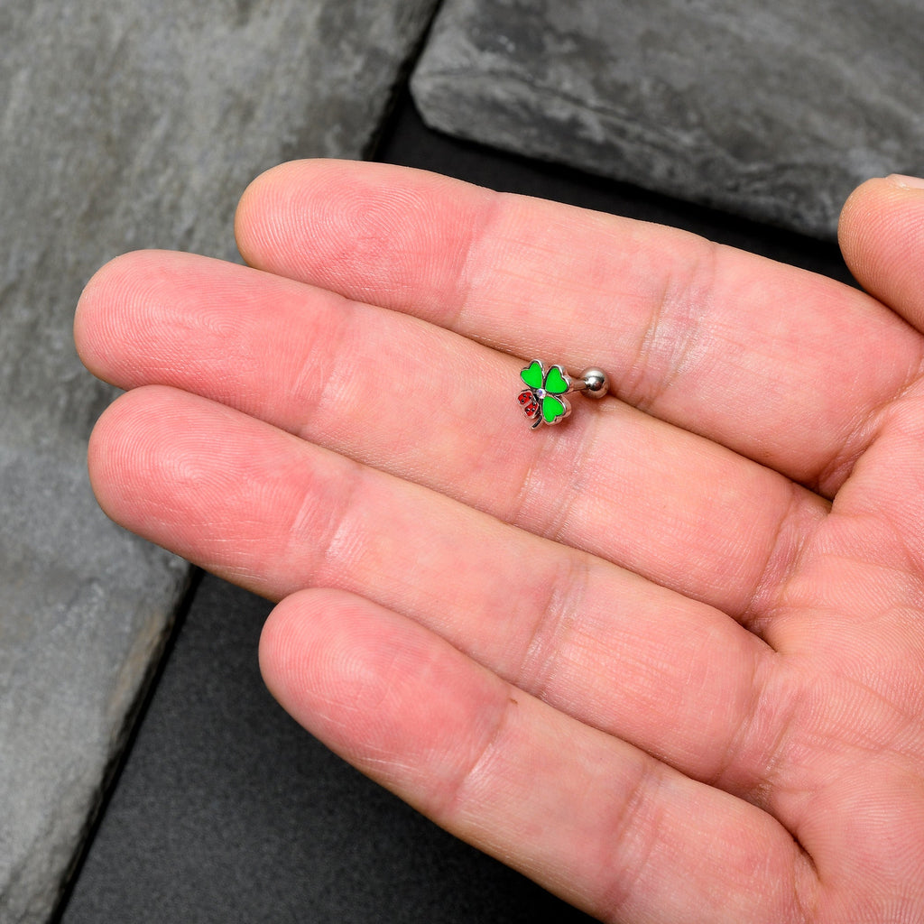 BodyCandy 16G 1/4 Ladybug Shamrock St Patricks Cartilage Tragus Earring — in-use photo