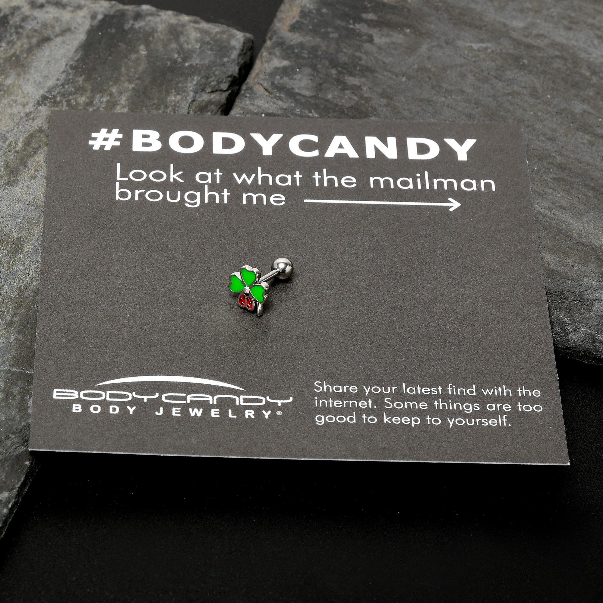 BodyCandy 16G 1/4 Ladybug Shamrock St Patricks Cartilage Tragus Earring — size reference