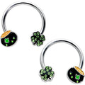 BodyCandy 14G 9/16 Green Gem Shamrock Pot of Gold Horseshoe Nipple Ring Set — main product shot