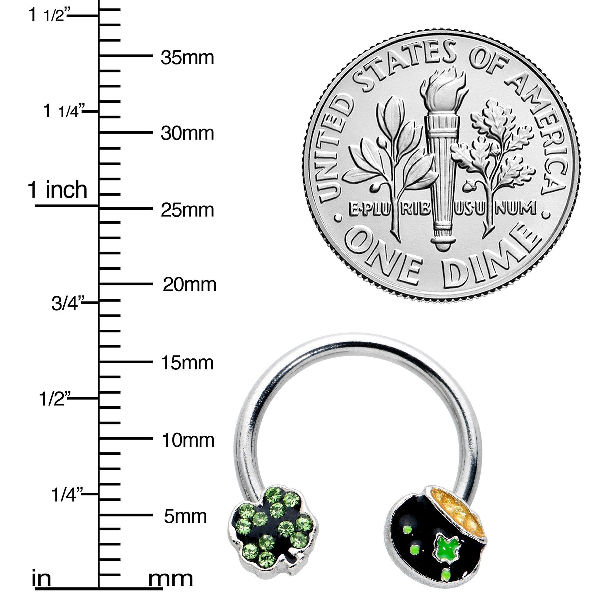 BodyCandy 14G 9/16 Green Gem Shamrock Pot of Gold Horseshoe Nipple Ring Set — lifestyle context