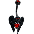 BodyCandy Red CZ Gem Black Heart Winged Skull Gothic Belly Ring — main product shot