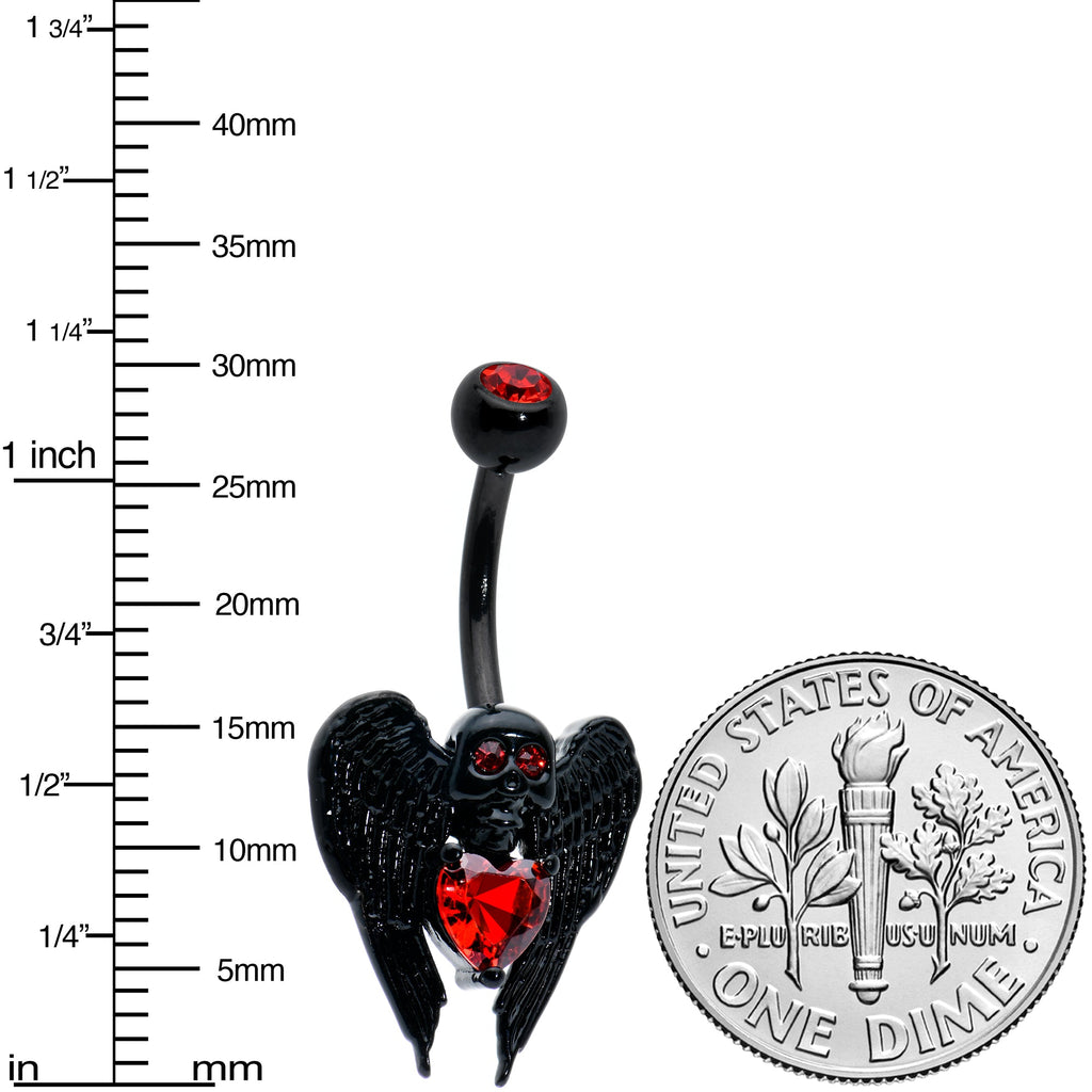 BodyCandy Red CZ Gem Black Heart Winged Skull Gothic Belly Ring — lifestyle context