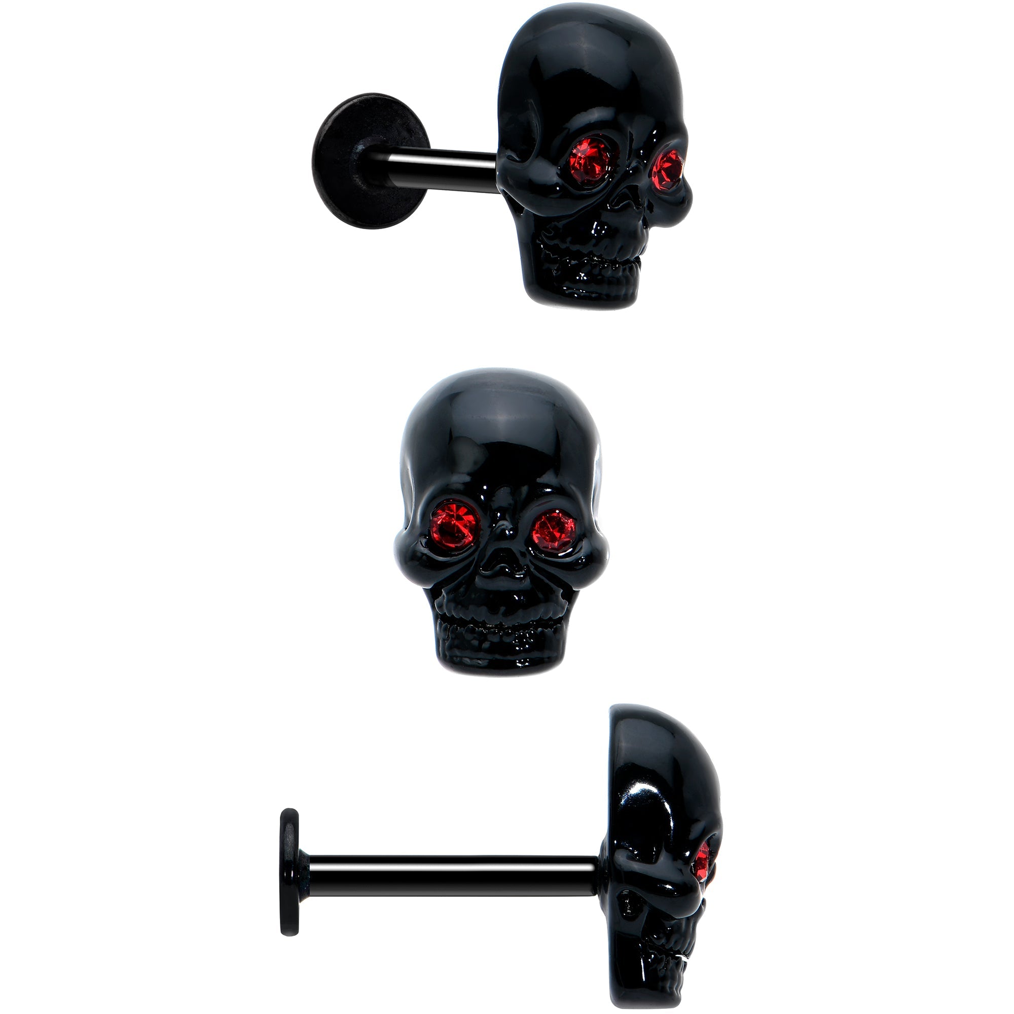 BodyCandy 16G 5/16 Red CZ Gem Black Skull Passion Heart Labret Tragus Curation Set of 3 — lifestyle context