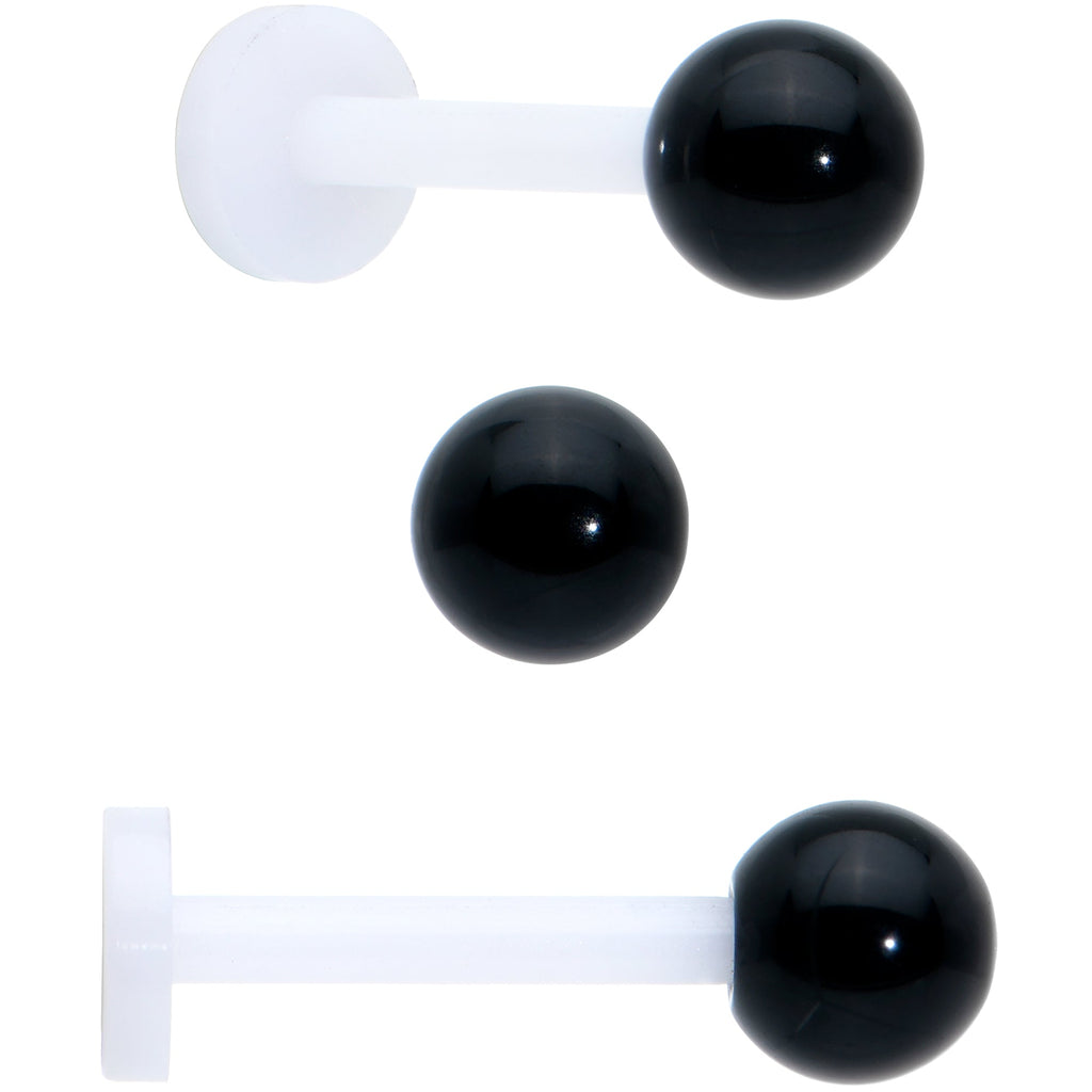 BodyCandy 16G 5/16 Red CZ Gem Black Skull Passion Heart Labret Tragus Curation Set of 3 — side view