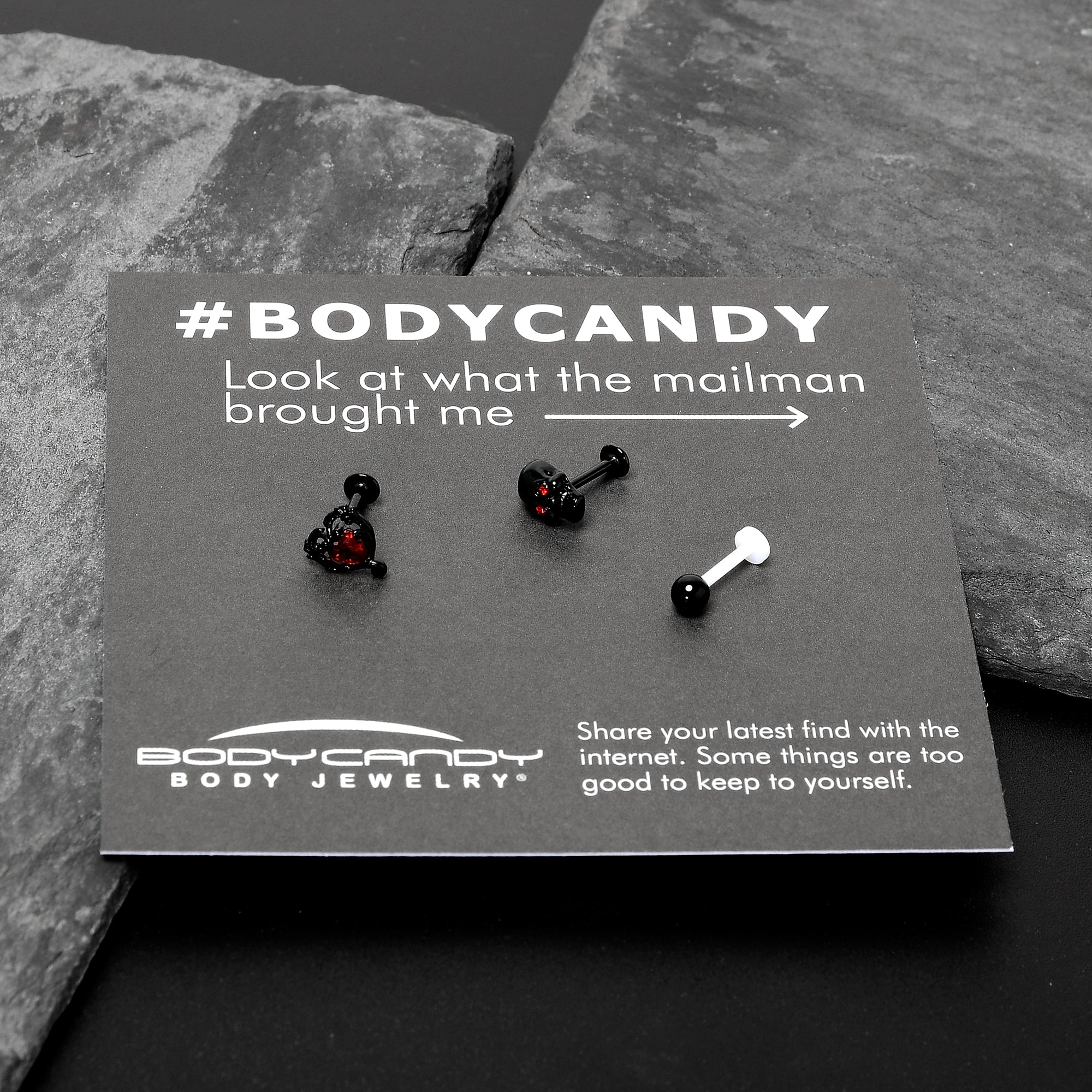 BodyCandy 16G 5/16 Red CZ Gem Black Skull Passion Heart Labret Tragus Curation Set of 3 — size reference