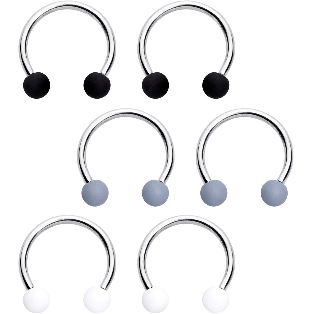 BodyCandy 16G 3/8 Matte Black White Grey Horseshoe Circular Barbell Set of 6 — main product shot