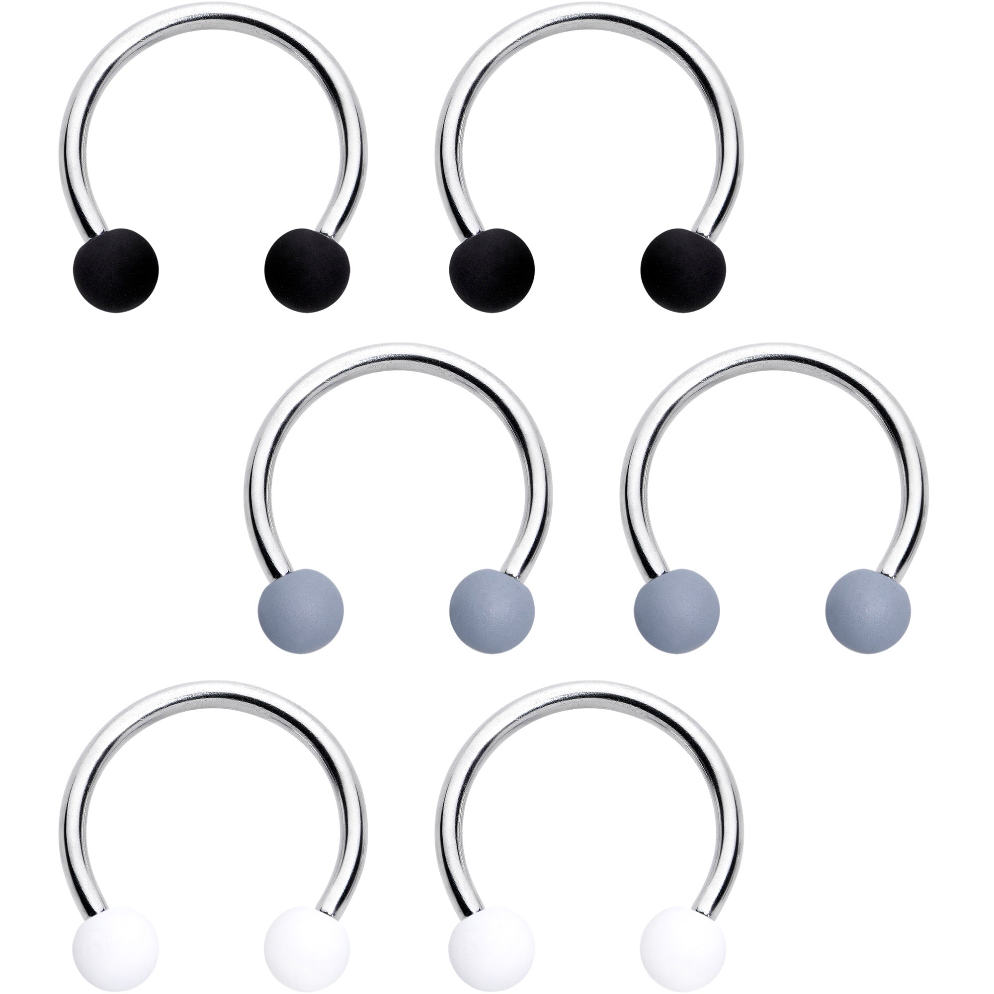 BodyCandy 16G 3/8 Matte Black White Grey Horseshoe Circular Barbell Set of 6 — main product shot