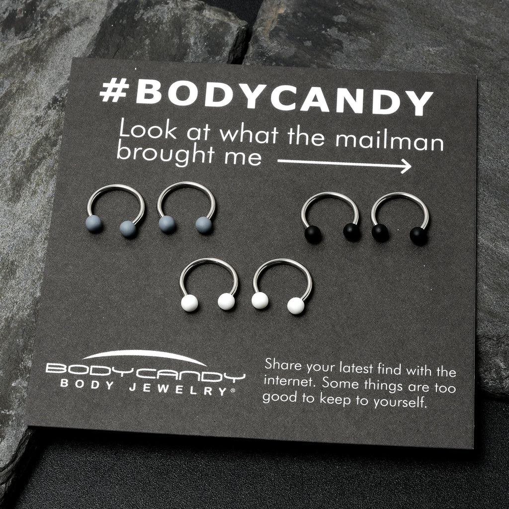 BodyCandy 16G 3/8 Matte Black White Grey Horseshoe Circular Barbell Set of 6 — alternative angle