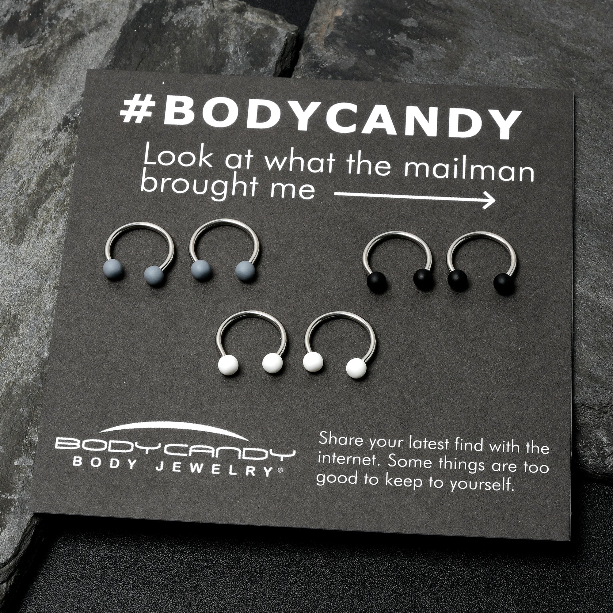 BodyCandy 16G 3/8 Matte Black White Grey Horseshoe Circular Barbell Set of 6 — alternative angle