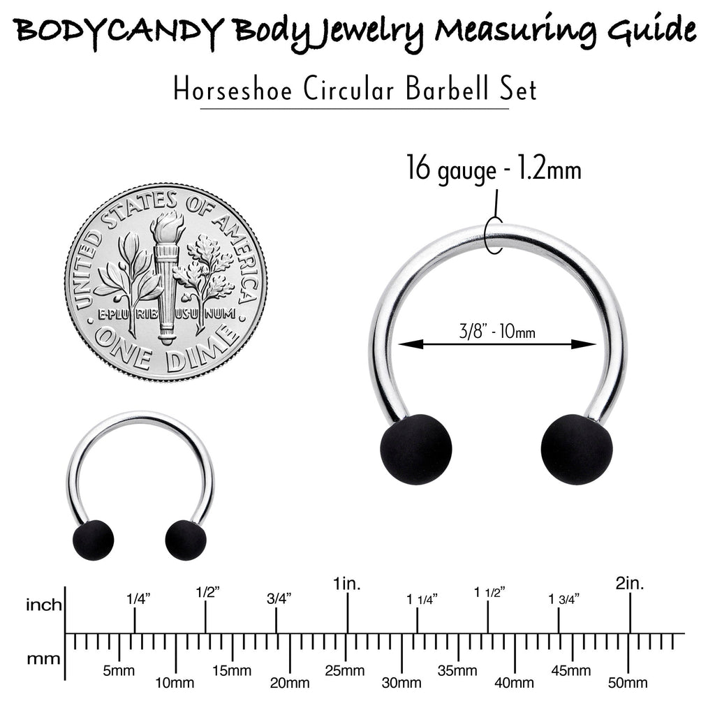 BodyCandy 16G 3/8 Matte Black White Grey Horseshoe Circular Barbell Set of 6 — in-use photo