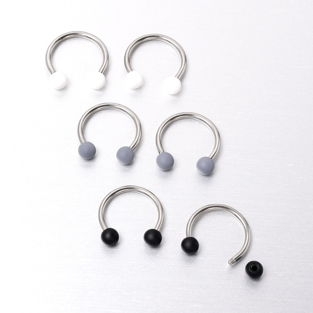 BodyCandy 16G 3/8 Matte Black White Grey Horseshoe Circular Barbell Set of 6 — size reference