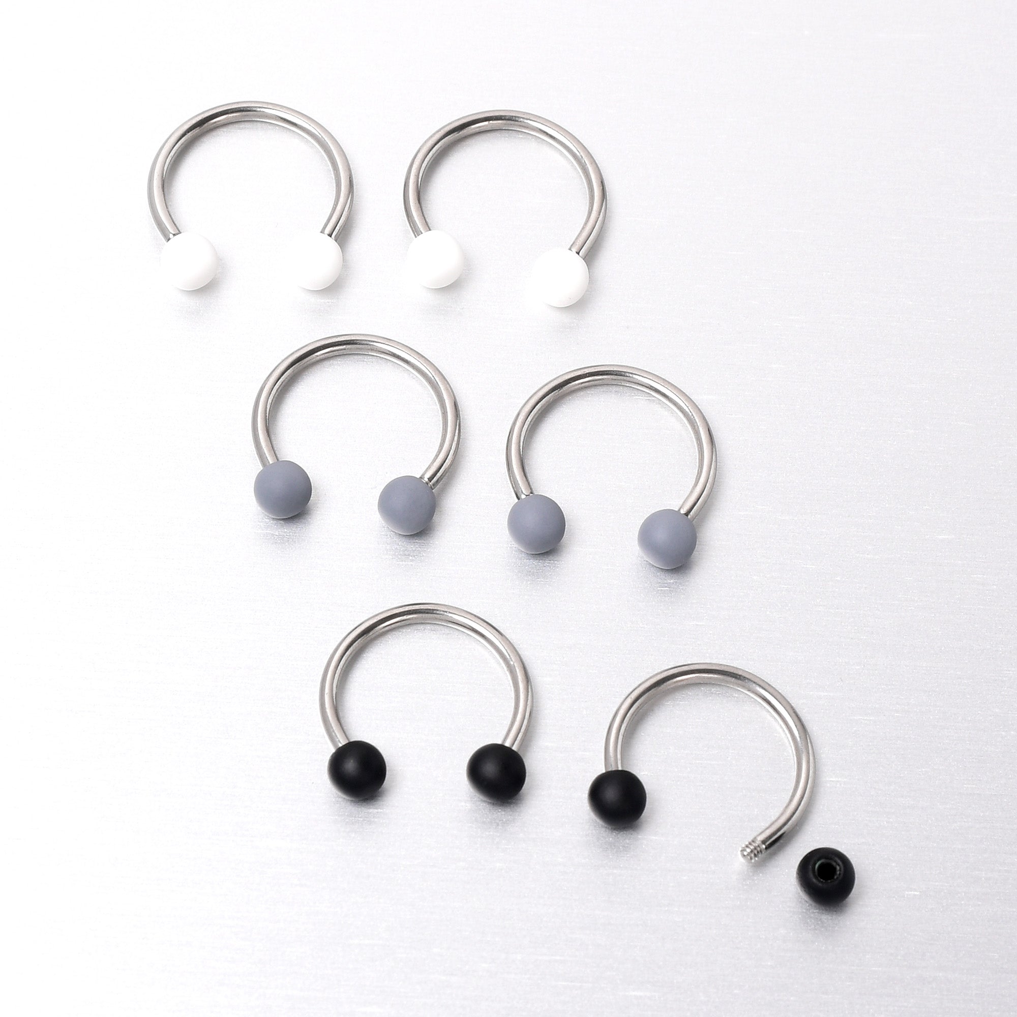 BodyCandy 16G 3/8 Matte Black White Grey Horseshoe Circular Barbell Set of 6 — size reference