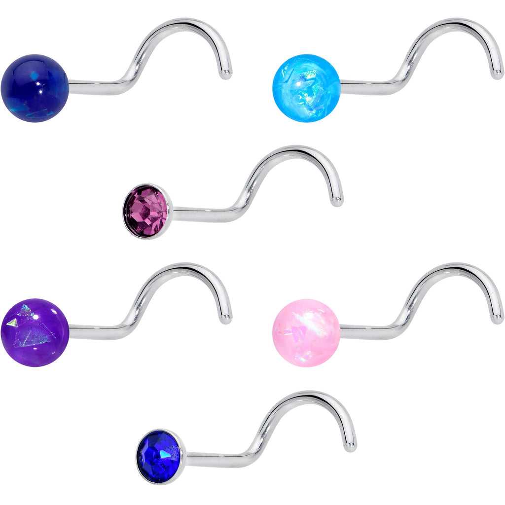 BodyCandy 20G Nose Screw Gem Faux Opal Pack Classy Nose Ring Set of 6 — main product shot