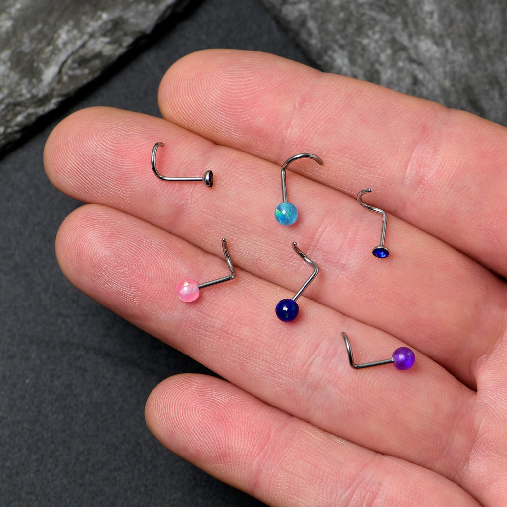 BodyCandy 20G Nose Screw Gem Faux Opal Pack Classy Nose Ring Set of 6 — side view