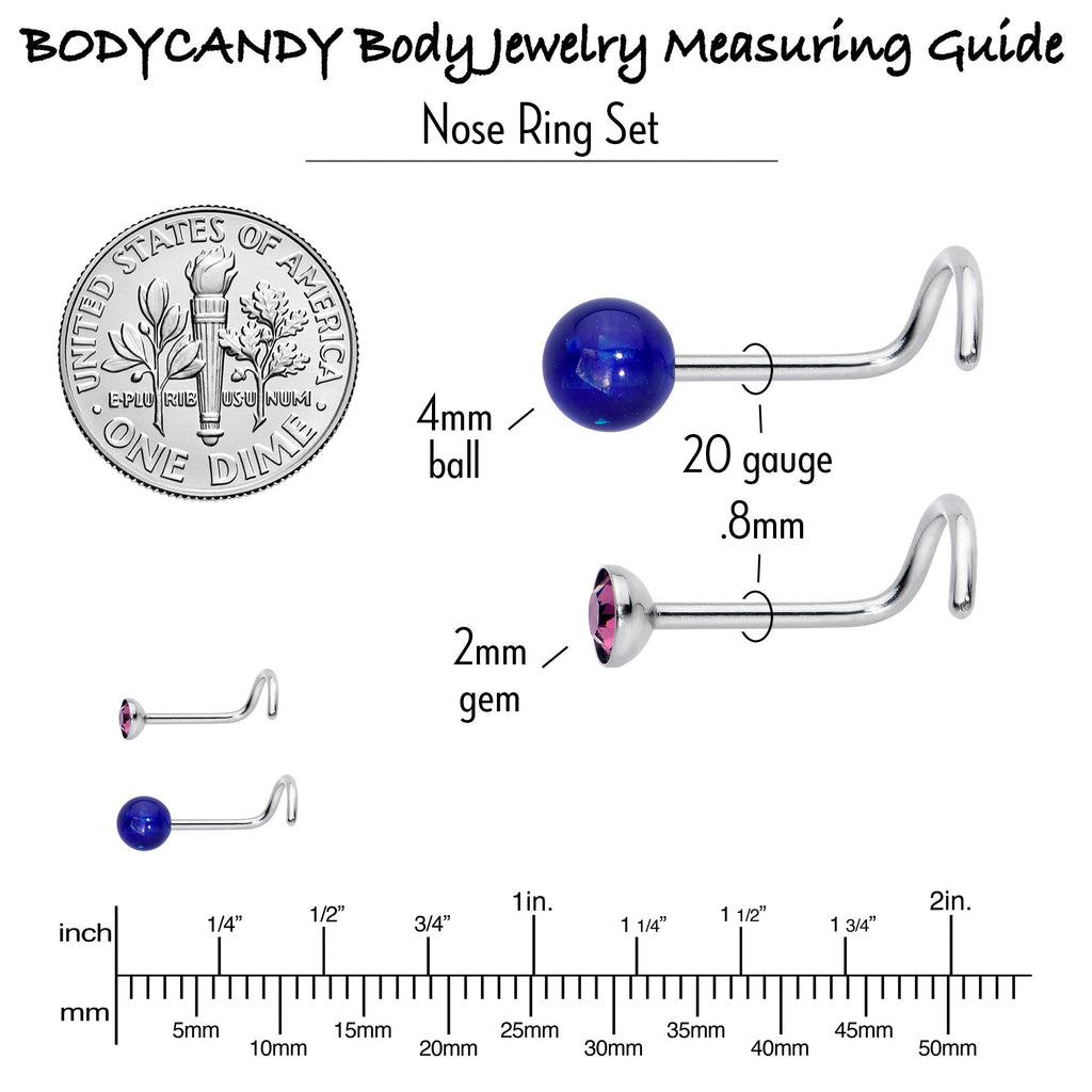 BodyCandy 20G Nose Screw Gem Faux Opal Pack Classy Nose Ring Set of 6 — back view